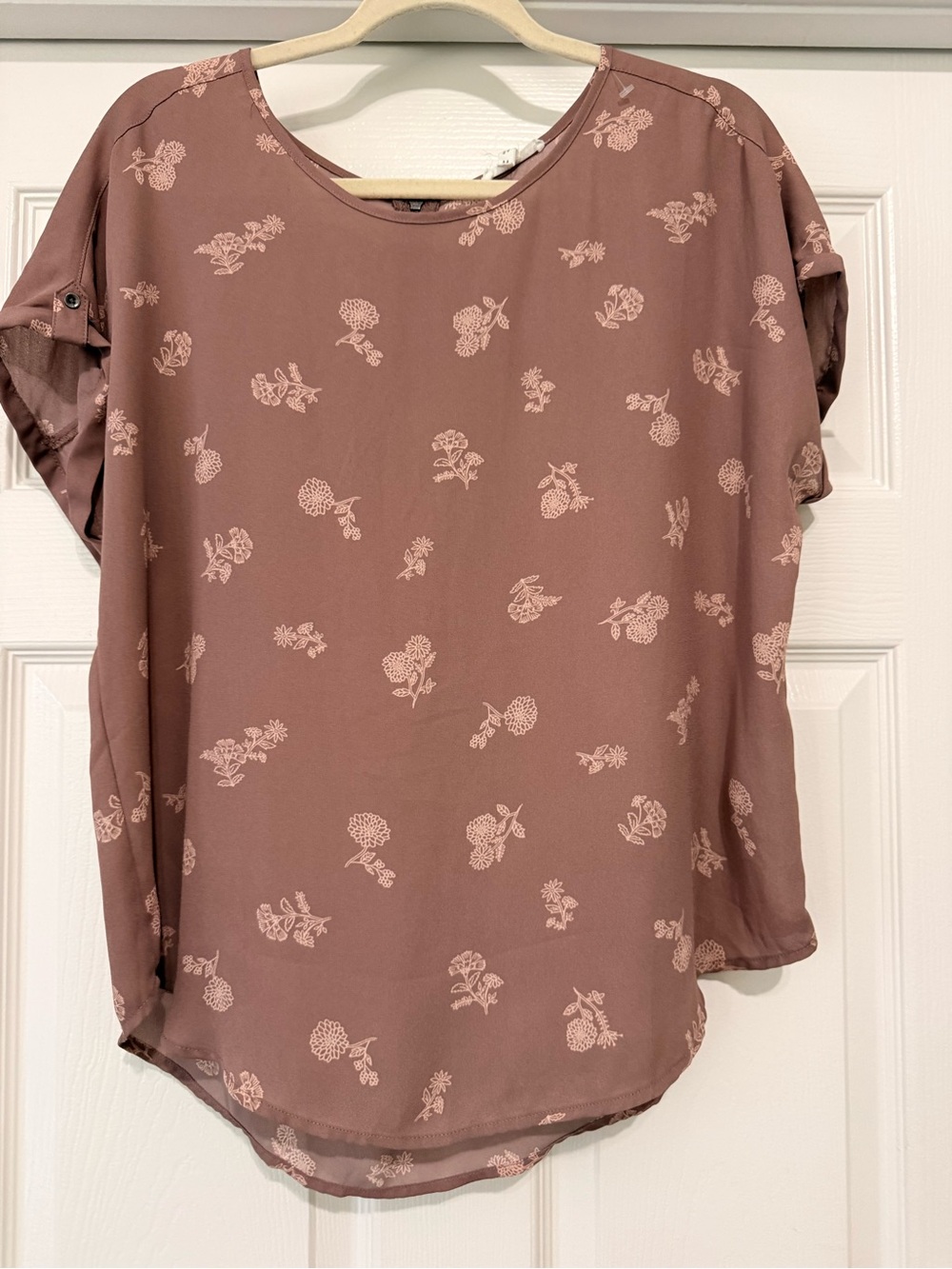 Maurices Mauve Floral Roll-Sleeve Blouse